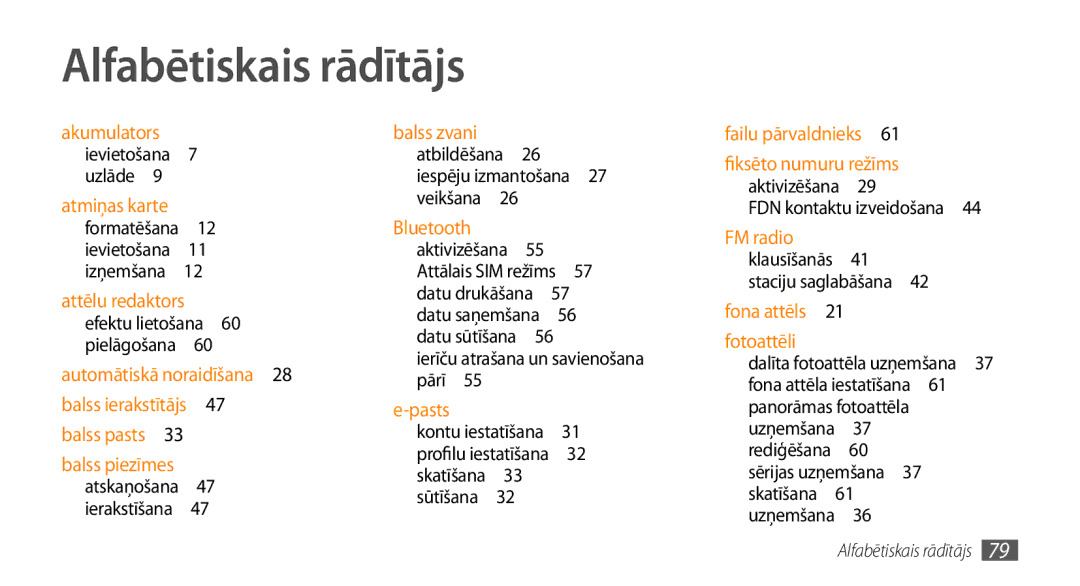 Samsung GT-S3370HSASEB manual Alfabētiskais rādītājs, Iespēju izmantošana , Pārī  